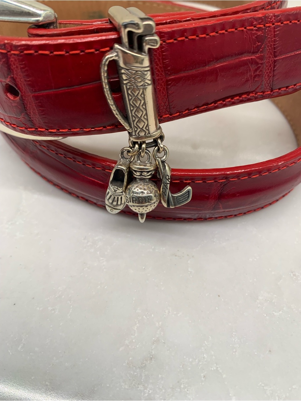 Brighton Red Croc-Embossed Leather Belt Golf with Silver Charm Size M 30” - Picture 9 of 9